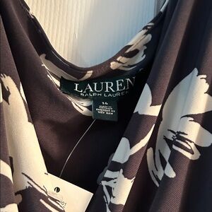 Lauren Ralph Lauren Black and Cream Floral V-Neck Dress